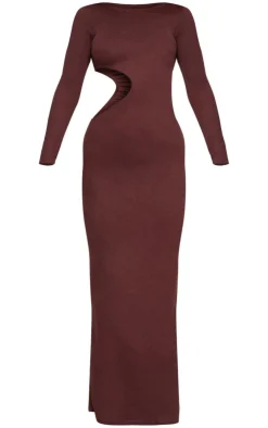 Chocolate Long Sleeve Cut Out Maxi Dress-PrettyLittleThing Hot