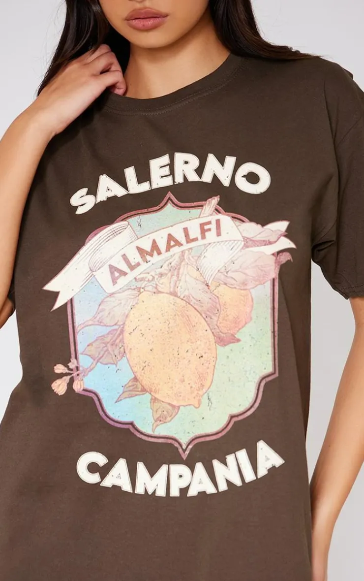 PrettyLittleThing T-Shirts*Chocolate Amalfi Oversized T Shirt