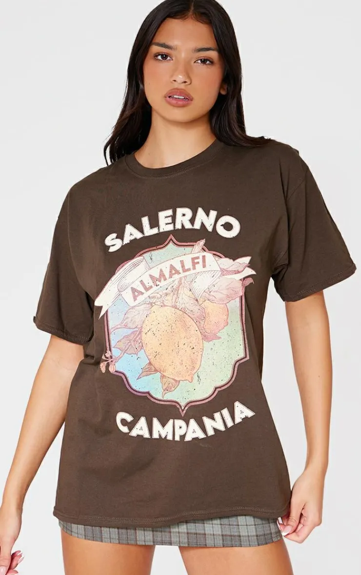 PrettyLittleThing T-Shirts*Chocolate Amalfi Oversized T Shirt