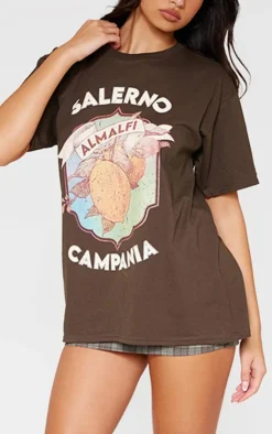 PrettyLittleThing T-Shirts*Chocolate Amalfi Oversized T Shirt