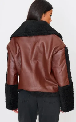 PrettyLittleThing Faux Leather Jackets*And Black Borg Trim Faux Leather Coat
