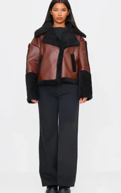 PrettyLittleThing Faux Leather Jackets*And Black Borg Trim Faux Leather Coat