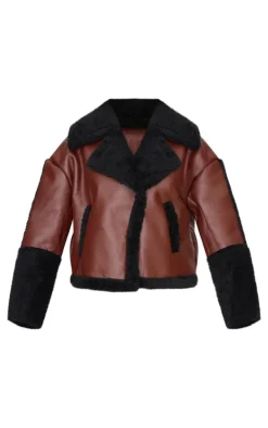 PrettyLittleThing Faux Leather Jackets*And Black Borg Trim Faux Leather Coat