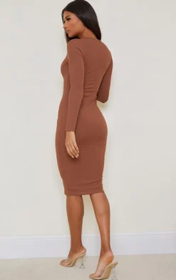 Basic Ribbed Long Sleeve Midi Dress-PrettyLittleThing Discount