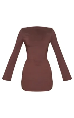 Chocolate Bengaline Long Sleeve Ruched Bodycon Dress-PrettyLittleThing Clearance