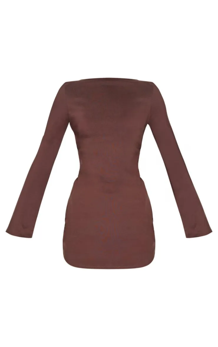 Chocolate Bengaline Long Sleeve Ruched Bodycon Dress-PrettyLittleThing Clearance