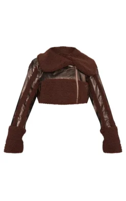 PrettyLittleThing Aviator Jackets*Borg Trim Textured Look Faux Leather Aviator Jacket