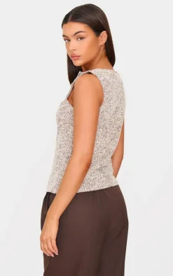 PrettyLittleThing Blouses*Chocolate Boucle Button Down Vest