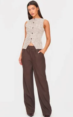 PrettyLittleThing Blouses*Chocolate Boucle Button Down Vest