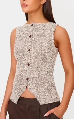 PrettyLittleThing Blouses*Chocolate Boucle Button Down Vest