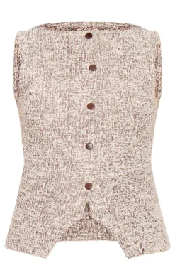 PrettyLittleThing Blouses*Chocolate Boucle Button Down Vest