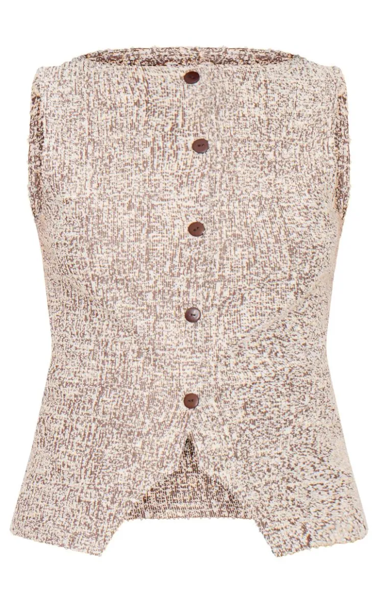 PrettyLittleThing Blouses*Chocolate Boucle Button Down Vest