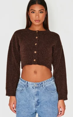 PrettyLittleThing Cardigans*Boucle Knit Button Through Cropped Cardigan