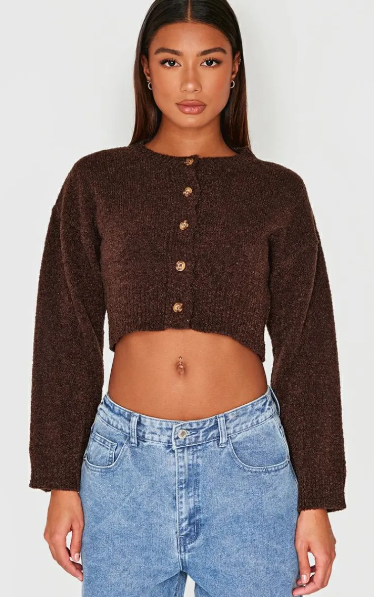 PrettyLittleThing Cardigans*Boucle Knit Button Through Cropped Cardigan