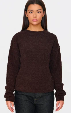 PrettyLittleThing Sweaters*Chocolate Boucle Knit Oversized Sweater