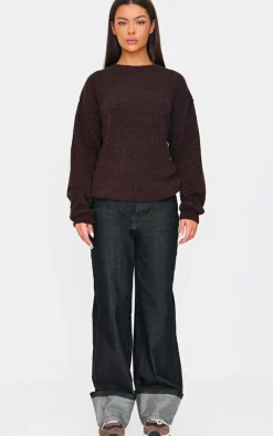 PrettyLittleThing Sweaters*Chocolate Boucle Knit Oversized Sweater