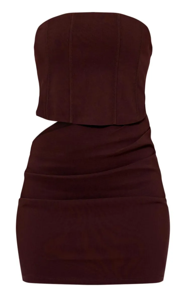 Chocolate Brown Corset Boned Bandeau Cut Out Dress-PrettyLittleThing Clearance