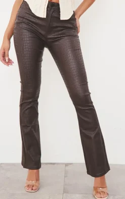 Croc Coated Denim Flared Jeans-PrettyLittleThing Online