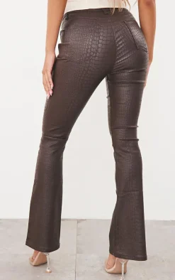Croc Coated Denim Flared Jeans-PrettyLittleThing Online