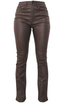 Croc Coated Denim Flared Jeans-PrettyLittleThing Online