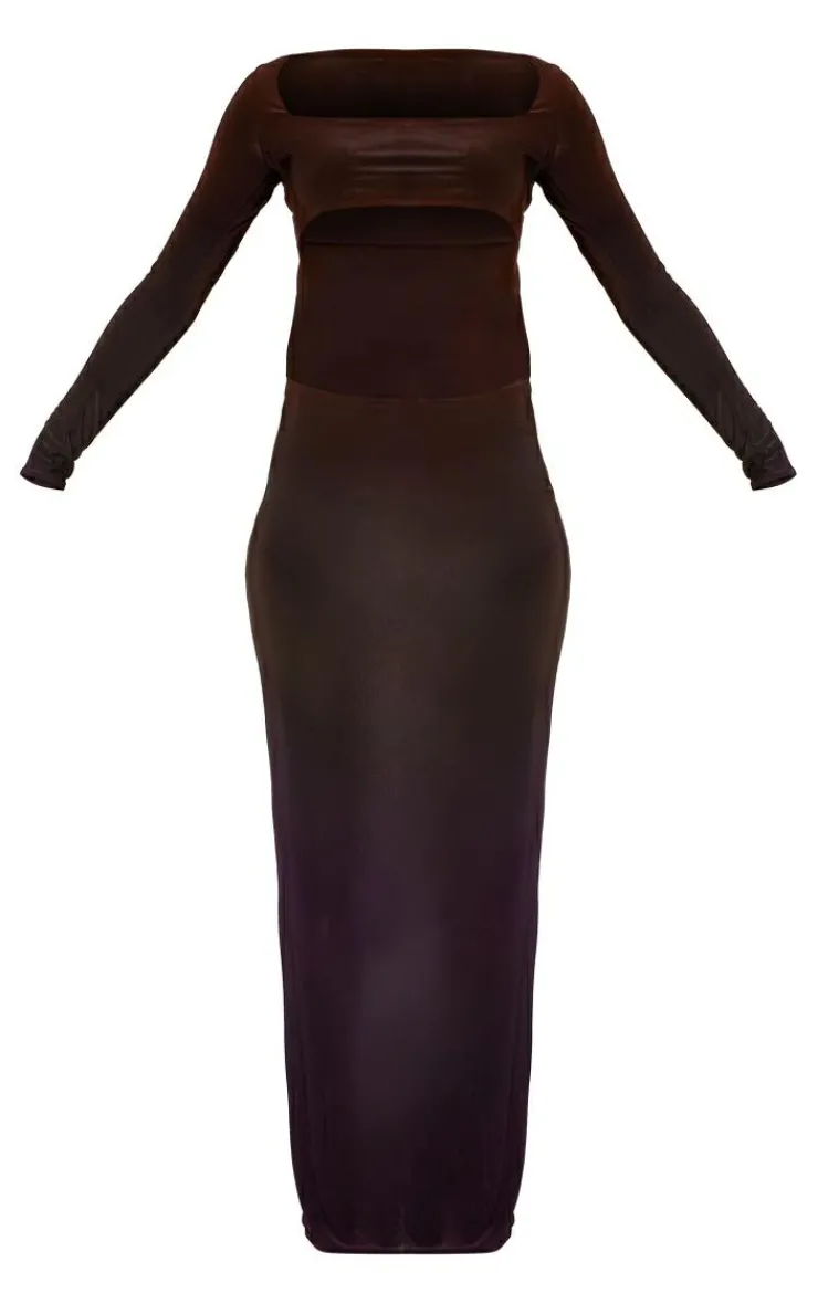 Chocolate Brown Cut Out Detail Long Sleeve Maxi Dress-PrettyLittleThing Sale