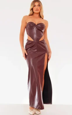 Faux Leather Corset Cut Out Bandeau Maxi Dress-PrettyLittleThing Hot