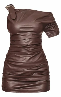 New PrettyLittleThing Faux Leather Buckle Detail Top Chocolate Brown