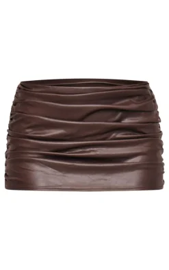 Best PrettyLittleThing Faux Leather Ruched Mini Skirt Chocolate Brown