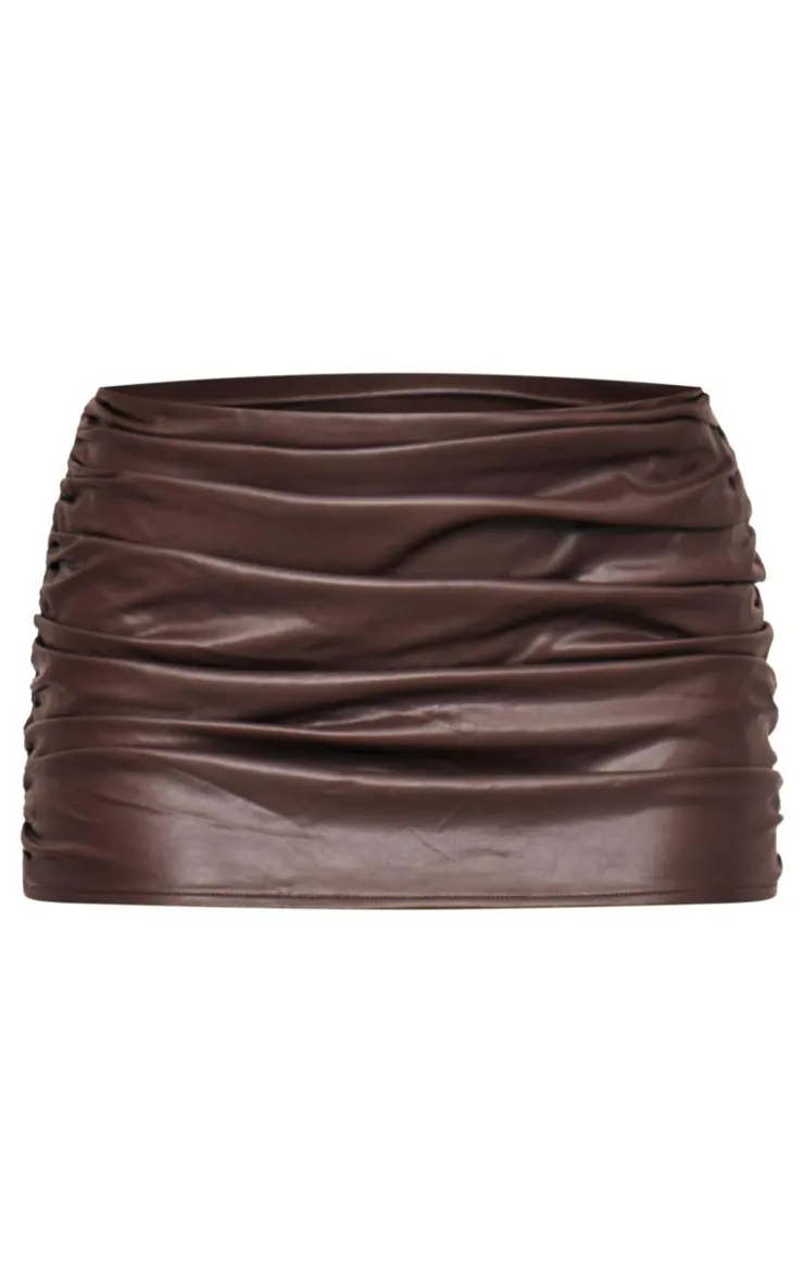Best PrettyLittleThing Faux Leather Ruched Mini Skirt Chocolate Brown