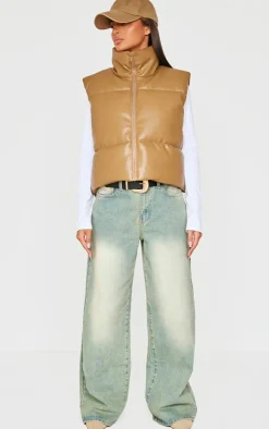 PrettyLittleThing Puffer Jackets*Faux Leather Drop Hem Vest