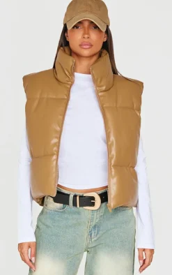 PrettyLittleThing Puffer Jackets*Faux Leather Drop Hem Vest