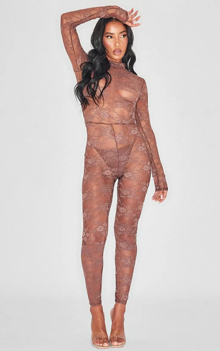 Floral Lace High Neck Jumpsuit-PrettyLittleThing Best