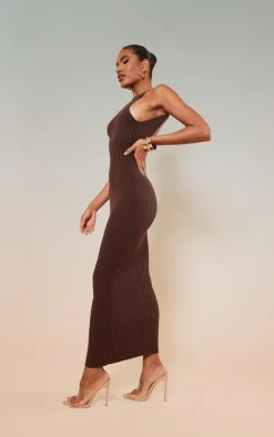 Knitted Back Plunge Racer Maxi Dress-PrettyLittleThing Outlet