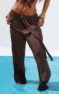 Chocolate Brown Linen Look Palazzo Beach Pants