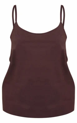 PrettyLittleThing Linen Look Longline Cami Top Chocolate Brown