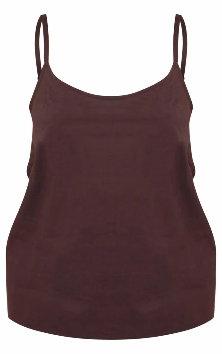 PrettyLittleThing Linen Look Longline Cami Top Chocolate Brown