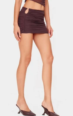 Online PrettyLittleThing Chocolate Brown Mesh Trim Detail Ruched Skirt Choc Brown