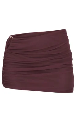 Online PrettyLittleThing Chocolate Brown Mesh Trim Detail Ruched Skirt Choc Brown