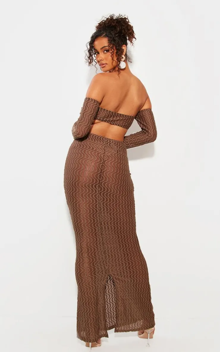 Ribbed Bardot Long Sleeve Cut Out Maxi Dress-PrettyLittleThing New