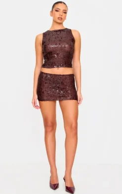 Clearance PrettyLittleThing Sequin Mini Skirt Chocolate Brown