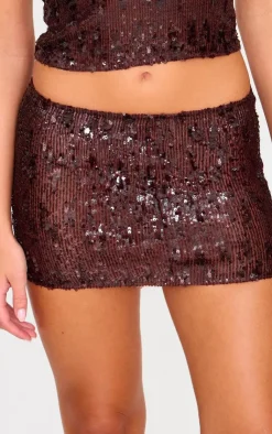 Clearance PrettyLittleThing Sequin Mini Skirt Chocolate Brown
