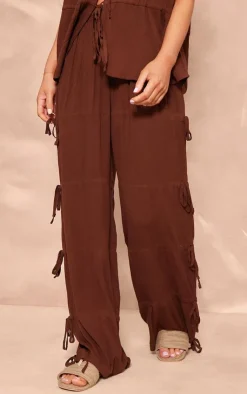 PrettyLittleThing Tie Detail Wide Leg Pants Chocolate Brown