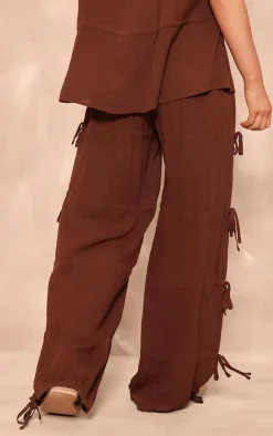 PrettyLittleThing Tie Detail Wide Leg Pants Chocolate Brown