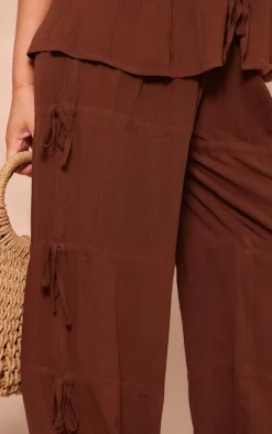 PrettyLittleThing Tie Detail Wide Leg Pants Chocolate Brown
