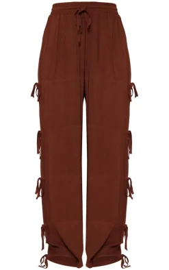 PrettyLittleThing Tie Detail Wide Leg Pants Chocolate Brown