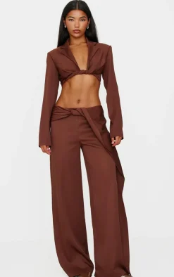 Best PrettyLittleThing Twist Detail Pants Chocolate Brown