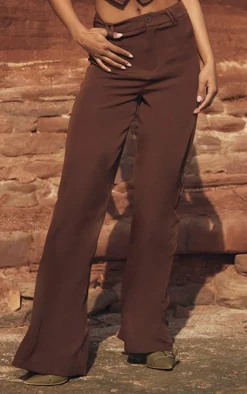 PrettyLittleThing Woven Double Belt Loop Suit Pants Chocolate Brown
