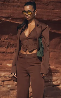PrettyLittleThing Woven Oversized Suit Jacket Chocolate Brown