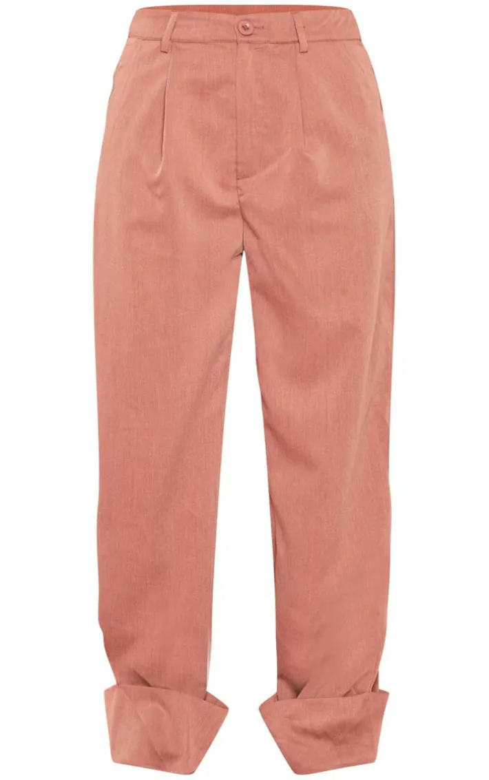 Chocolate Brown Woven Oversized Turn Up Hem Straight Leg Pants