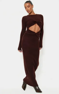 Brushed Rib Cut Out Detail Maxi Dress-PrettyLittleThing Outlet